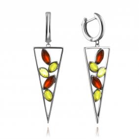 Серебряные серьги Дарвин 129067128ab-микс с янтарём 129067128ab-микс фото