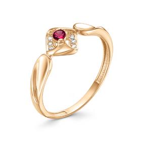 Золотое кольцо АЛЬКОР 12918-103 с бриллиантом и рубином 12918-103 фото