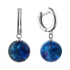 Серебряные серьги Дарвин 129257583br-бир с янтарём 129257583br-бир фото