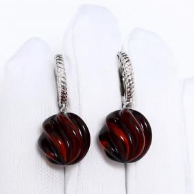 Серебряные серьги Дарвин 129551582tt-к с янтарём 129551582tt-к фото