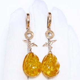 Серьги из золочёного серебра Дарвин 129562547bc-л с янтарём 129562547bc-л фото