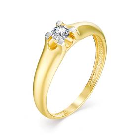 Кольцо из лимонного золота АЛЬКОР 12961-300 с бриллиантом 12961-300 фото