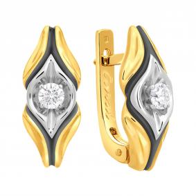 Золотые серьги Бренд Carat 13010021469 с бриллиантом и керамикой 13010021469 фото