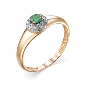 Золотое кольцо АЛЬКОР 13030-101 с бриллиантом и изумрудом 13030-101 фото