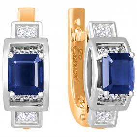 Золотые серьги Бренд Carat 13030120533 с бриллиантом и сапфиром 13030120533 фото
