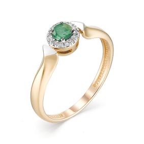 Золотое кольцо АЛЬКОР 13084-101 с бриллиантом и изумрудом 13084-101 фото