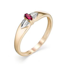 Золотое кольцо АЛЬКОР 13099-103 с бриллиантом и рубином 13099-103 фото