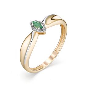 Золотое кольцо АЛЬКОР 13100-101 с бриллиантом и изумрудом 13100-101 фото