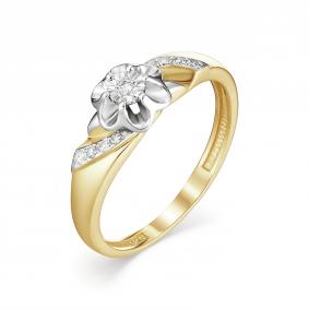 Кольцо из лимонного золота АЛЬКОР 13106-300 с бриллиантом 13106-300 фото