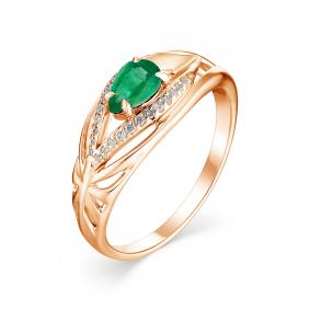 Золотое кольцо АЛЬКОР 13136-101 с бриллиантом и изумрудом 13136-101 фото