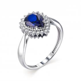 Золотое кольцо АЛЬКОР 13154-230 с бриллиантом и гидротермальным сапфиром 13154-230 фото