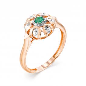 Золотое кольцо АЛЬКОР 13160-101 с бриллиантом и изумрудом 13160-101 фото