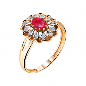 Золотое кольцо АЛЬКОР 13174-103 с бриллиантом и рубином 13174-103 фото