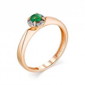 Золотое кольцо АЛЬКОР 13288-101 с бриллиантом и изумрудом 13288-101 фото