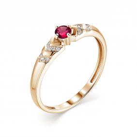 Золотое кольцо АЛЬКОР 13325-103 с бриллиантом и рубином 13325-103 фото