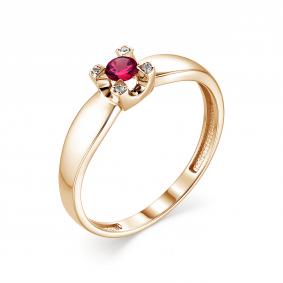 Золотое кольцо АЛЬКОР 13327-103 с бриллиантом и рубином 13327-103 фото