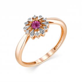 Золотое кольцо АЛЬКОР 13396-103 с бриллиантом и рубином 13396-103 фото