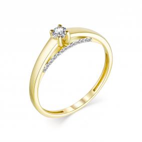 Кольцо из лимонного золота АЛЬКОР 13399-300 с бриллиантом 13399-300 фото