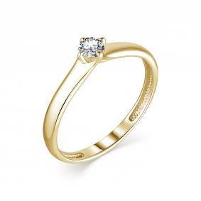 Кольцо из лимонного золота АЛЬКОР 13401-300 с бриллиантом 13401-300 фото