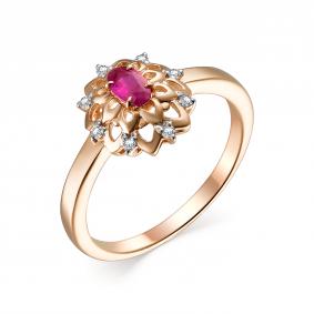 Золотое кольцо АЛЬКОР 13463-103 с бриллиантом и рубином 13463-103 фото