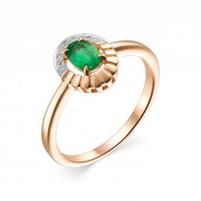 Золотое кольцо АЛЬКОР 13480-101 с бриллиантом и изумрудом 13480-101 фото