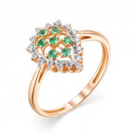 Золотое кольцо АЛЬКОР 13481-101 с бриллиантом и изумрудом 13481-101 фото