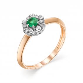 Золотое кольцо АЛЬКОР 13503-101 с бриллиантом и изумрудом 13503-101 фото