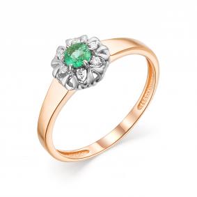 Золотое кольцо АЛЬКОР 13504-101 с бриллиантом и изумрудом 13504-101 фото