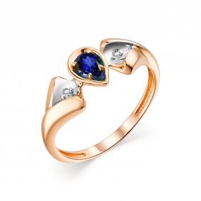 Золотое кольцо АЛЬКОР 13509-102 с бриллиантом и сапфиром 13509-102 фото