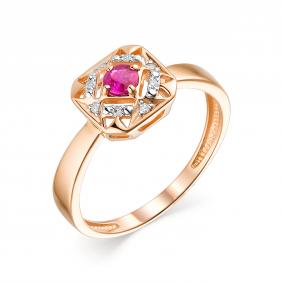 Золотое кольцо АЛЬКОР 13520-103 с бриллиантом и рубином 13520-103 фото