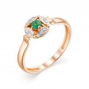Золотое кольцо АЛЬКОР 13537-101 с бриллиантом и изумрудом 13537-101 фото