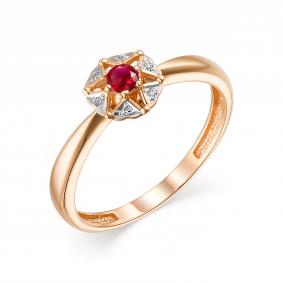 Золотое кольцо АЛЬКОР 13538-103 с бриллиантом и рубином 13538-103 фото
