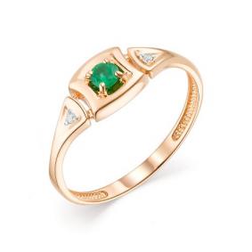 Золотое кольцо АЛЬКОР 13541-101 с бриллиантом и изумрудом 13541-101 фото