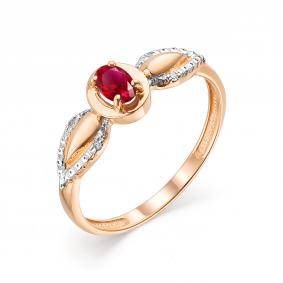 Золотое кольцо АЛЬКОР 13544-103 с бриллиантом и рубином 13544-103 фото
