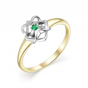 Кольцо из лимонного золота АЛЬКОР 13558-301 с изумрудом 13558-301 фото