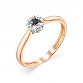 Золотое кольцо АЛЬКОР 13571-113 с чёрным бриллиантом 13571-113 фото