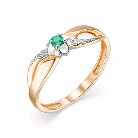 Золотое кольцо АЛЬКОР 13584-101 с бриллиантом и изумрудом 13584-101 фото