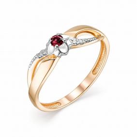 Золотое кольцо АЛЬКОР 13584-103 с бриллиантом и рубином 13584-103 фото