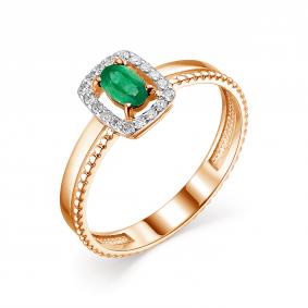Золотое кольцо АЛЬКОР 13586-101 с бриллиантом и изумрудом 13586-101 фото