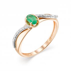 Золотое кольцо АЛЬКОР 13589-101 с бриллиантом и изумрудом 13589-101 фото