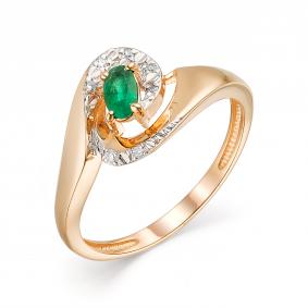 Золотое кольцо АЛЬКОР 13610-101 с бриллиантом и изумрудом 13610-101 фото
