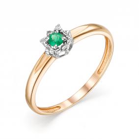 Золотое кольцо АЛЬКОР 13617-101 с бриллиантом и изумрудом 13617-101 фото