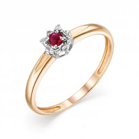 Золотое кольцо АЛЬКОР 13617-103 с бриллиантом и рубином 13617-103 фото