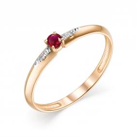Золотое кольцо АЛЬКОР 13621-103 с бриллиантом и рубином 13621-103 фото