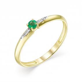 Кольцо из лимонного золота АЛЬКОР 13621-301 с бриллиантом и изумрудом 13621-301 фото
