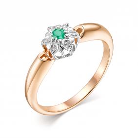 Золотое кольцо АЛЬКОР 13663-101 с бриллиантом и изумрудом 13663-101 фото