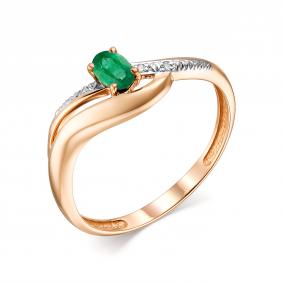 Золотое кольцо АЛЬКОР 13687-101 с бриллиантом и изумрудом 13687-101 фото
