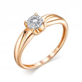 Золотое кольцо АЛЬКОР 13714-100 с бриллиантом 13714-100 фото