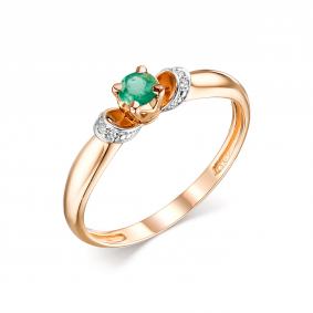 Золотое кольцо АЛЬКОР 13817-101 с бриллиантом и изумрудом 13817-101 фото