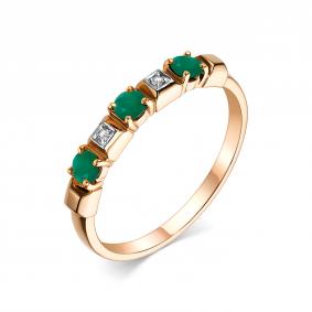 Золотое кольцо АЛЬКОР 13818-101 с бриллиантом и изумрудом 13818-101 фото